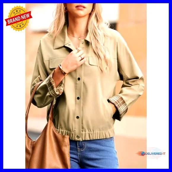 Oversized Snap Button Varsity Jacket Lightweight Casual Chic Fall Outerwear